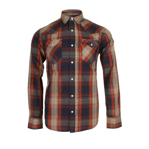 Levi's Other - Levi's Men's Long Sleeve Western Cut Snap Plaid Shirt Khaki Blue
